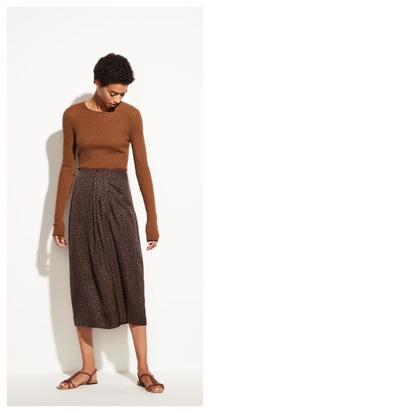 Vince | Star Dot Drape Silk Blend Midi Skirt | Black/Brown | 8 - Picture 1 of 11